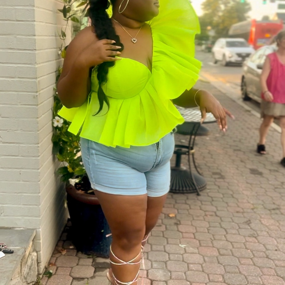 Vibrant Lime Green Ruffle Top - Picture 3 of 3
